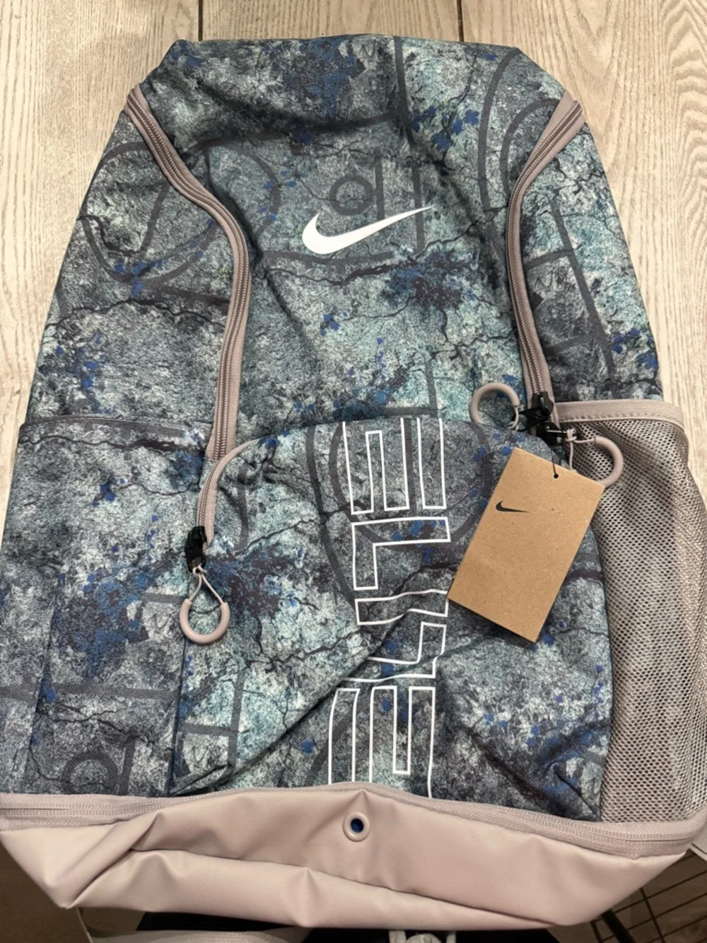 Nike Varsity Elite Printed Backpack 32L Large Gray/Blue Zip Pockets